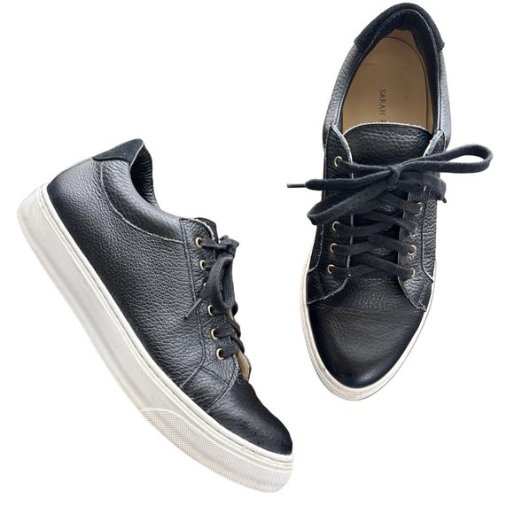 Sarah Flint The Perfect Sneaker Black Leather Lace-up Pointed Toe Size 39 US 8.5 - Picture 1 of 11
